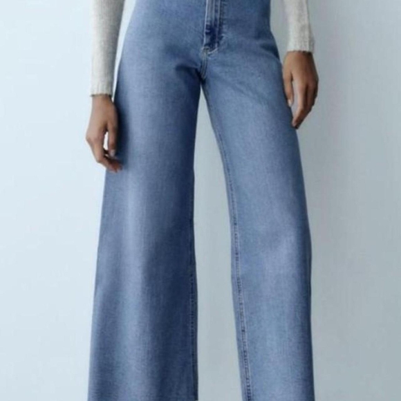 ZARA Blue Wide-Leg MARINE Jeans - Picture 1 of 2